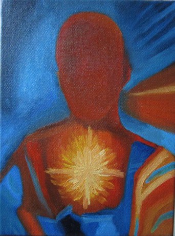 Aureola-autoportret s rudou hlavou-olej na platne 18x24cm 2012